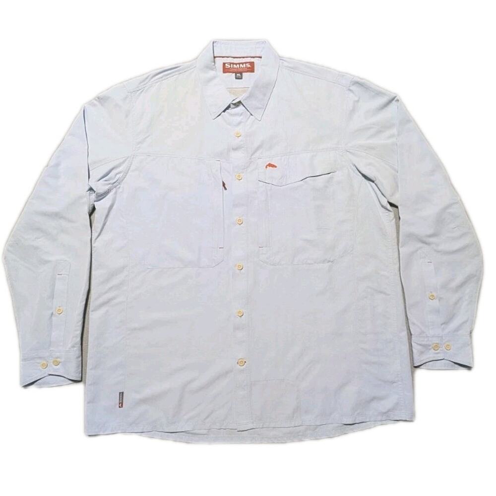 Simms Fishing Products Shirt XL Light Blue Long Sleeve Vented Button Up Outdoor - Picture 2 of 12